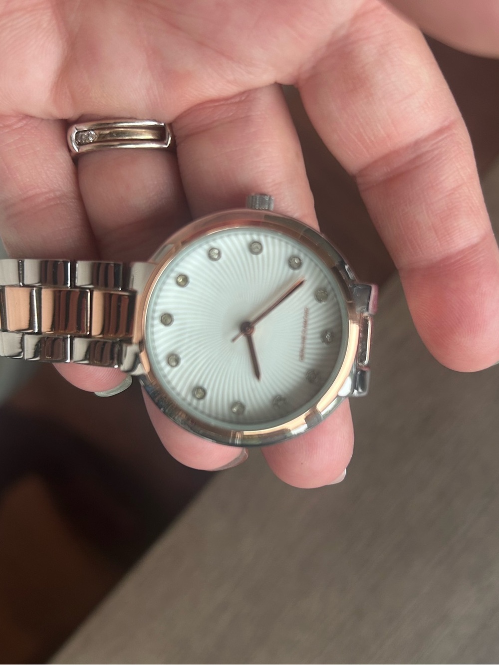 Women's Stainless Steel Watch with Rose Gold Accents and White Dial